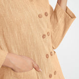 Front Detail of a Model wearing Yellow Cotton Flax Button-Down Jacket