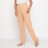 Left View of a Model wearing Yellow Yarn Dyed Mid Rise Tapered Pant