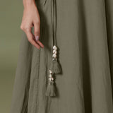 Close View of a Model wearing 6-Way Convertible Moss Green Tie Dye Skirt Dress