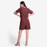 Back View of a Model wearing Solid Brown Mangalgiri Cotton Romper