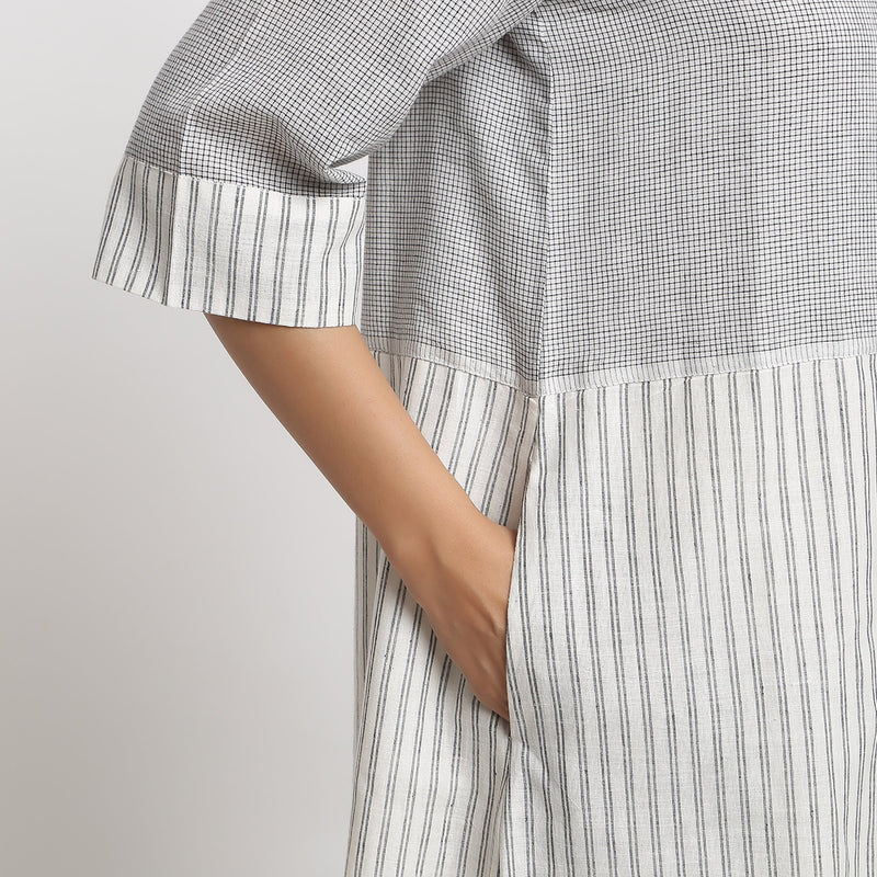 Right Detail of a Model wearing Handspun Cotton A-Line Shift Dress