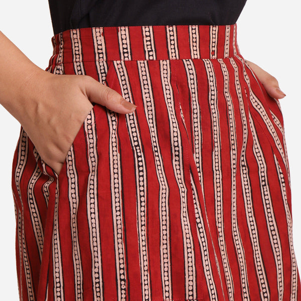 Front Detail of a Model wearing Hand Block Printed Cotton A-Line Skirt