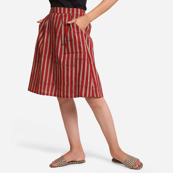 Right View of a Model wearing Hand Block Printed Cotton A-Line Skirt