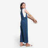 Right View of a Model wearing Teal Waist Tie Up Pinafore Jumpsuit