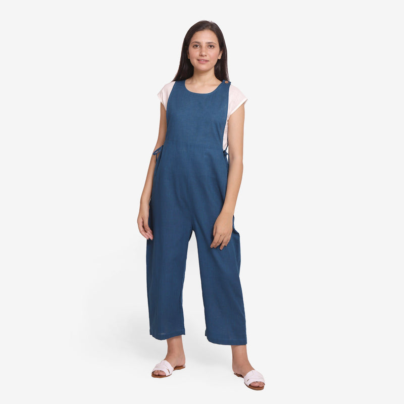 Front View of a Model wearing Airy Cotton Slub Top and Pinafore Jumpsuit Set