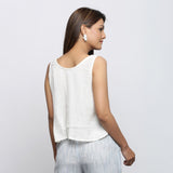 Back View of a Model wearing Off-White Crinkled Cotton Straight Top