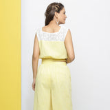 Back View of a Model wearing Sunny Yellow Crop Top and Culottes Set
