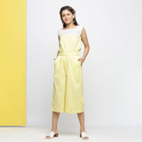 Front View of a Model wearing Sunny Yellow Crop Top and Culottes Set