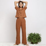 Front View of a Model wearing Almond Brown Handspun Check Pant
