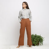 Front View of a Model wearing Almond Brown Handspun Check Pant