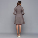 Back View of a Model wearing Ash Grey Button-Down Flannel Dress