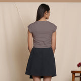 Back View of a Model wearing Ash Grey Cap Sleeve Cotton Flannel Short Top