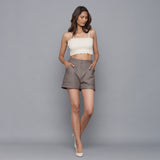 Front View of a Model wearing Ash Grey Flannel Convertible Pant Shorts