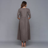 Back View of a Model wearing Ash Grey Flannel Gathered Dress
