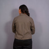 Back View of a Model wearing Ash Grey Warm Cotton Flannel Button-Down Shacket