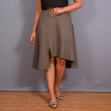 Front View of a Model wearing Ash Grey Warm Cotton Flannel Front Slit Asymmetric High-Low Skirt