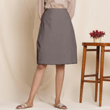 Front View of a Model wearing Ash Grey Warm Cotton Flannel Knee-Length Pencil Skirt