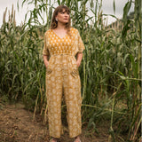 Front View of a Model wearing Bagru Block Printed high Rise Jumpsuit