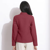 Back View of a Model wearing Barn Red Cotton Waffle Polo Shirt