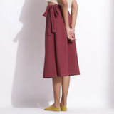 Back View of a Model wearing Barn Red Cotton Waffle Wrap Skirt
