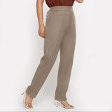 Beige Cotton Flax High-Rise Elasticated Tapered Pant