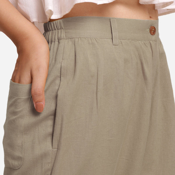 Front Detail of a Model wearing Beige Cotton Flax Wide Legged Straight Pant