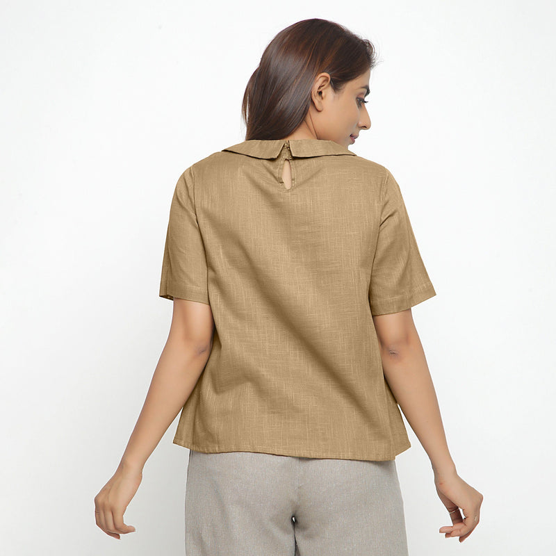 Back View of a Model wearing Beige Everyday Essential A-Line Top