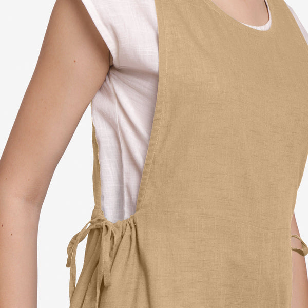 Right Detail of a Model wearing Beige Waist Tie Up Pinafore Jumpsuit