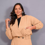 Beige Warm Cotton Flannel Double-Breasted Bomber Jacket