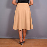 Beige Warm Cotton Flannel High-Rise Front Slit Asymmetric Skirt