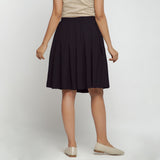 Back View of a Model wearing Black Cotton Flax Pleated Skirt