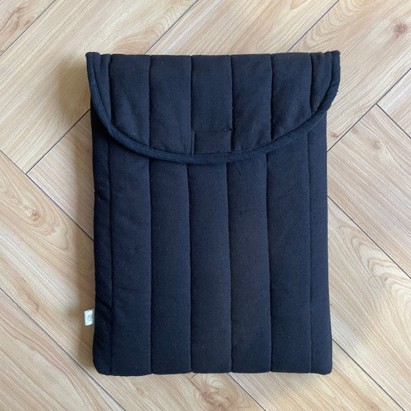 Black Cotton Flax Quilted Laptop Sleeve