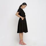 Black Frilled Cotton Knee Length Bohemian Dress