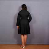 Black Warm Cotton Flannel Fit and Flare Knee Length Blazer Dress