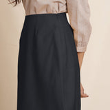 Left Detail of a Model wearing Black Warm Cotton Flannel Knee-Length Pencil Skirt