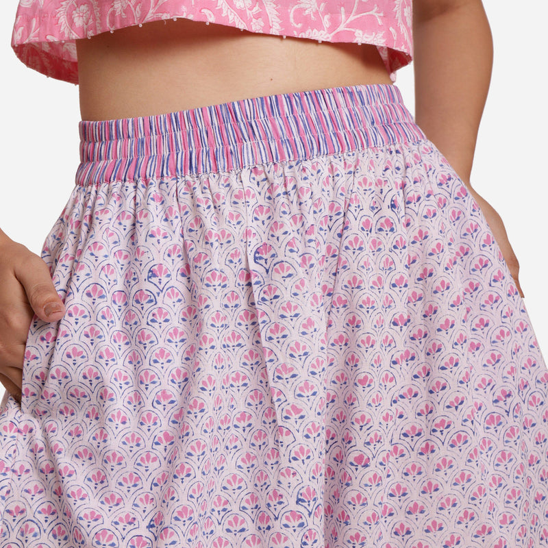 Front Detail of a Model wearing Block Printed Mid-Rise Wide Legged Pant