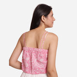 Back View of a Model wearing Block Printed Camisole Paisley Crop Top