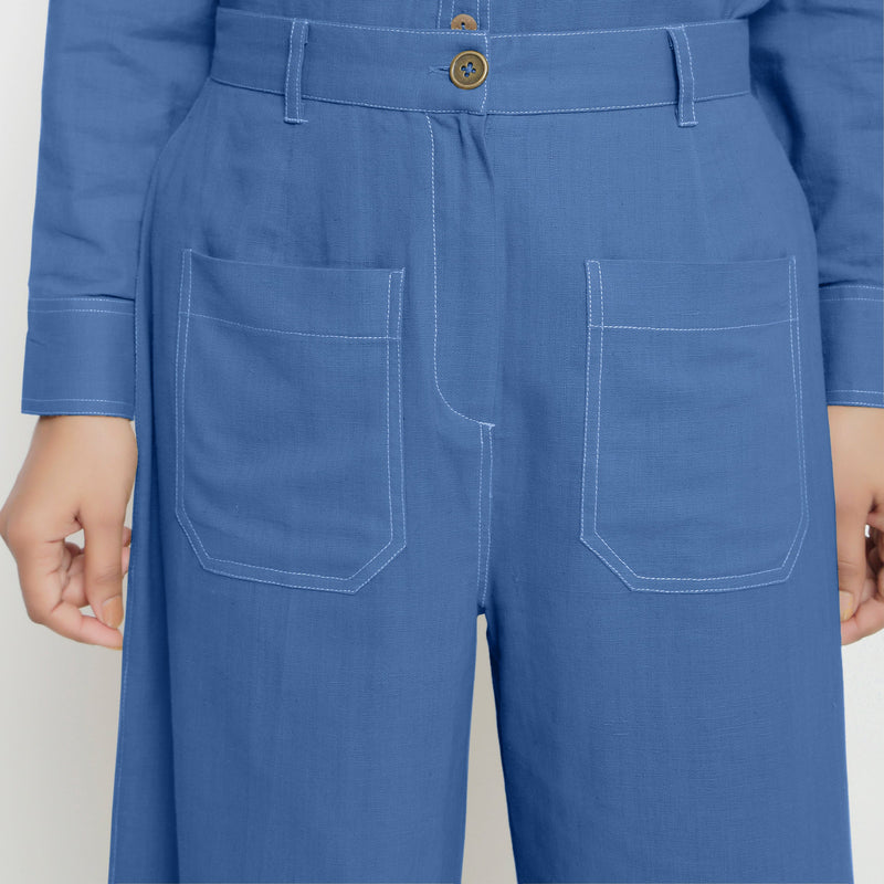 Front Detail of a Model wearing Powder Blue Patch Pocket Straight Fit Pant