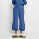 Front View of a Model wearing Powder Blue Patch Pocket Straight Fit Pant
