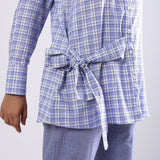 Front Detail of a Model wearing Blue Checkered Handspun 100% Cotton Button-Down Shirt