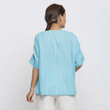 Back View of a Model wearing Blue Cotton Tie Dyed Straight Top
