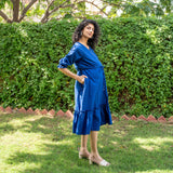 Blue Handspun Cotton A-Line Knee Length Pre and Post Maternity Dress