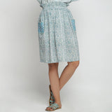 Front View of a Model wearing Sage Green Hand Block Print Gathered Skirt
