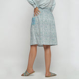 Back View of a Model wearing Sage Green Hand block Print Gathered Skirt
