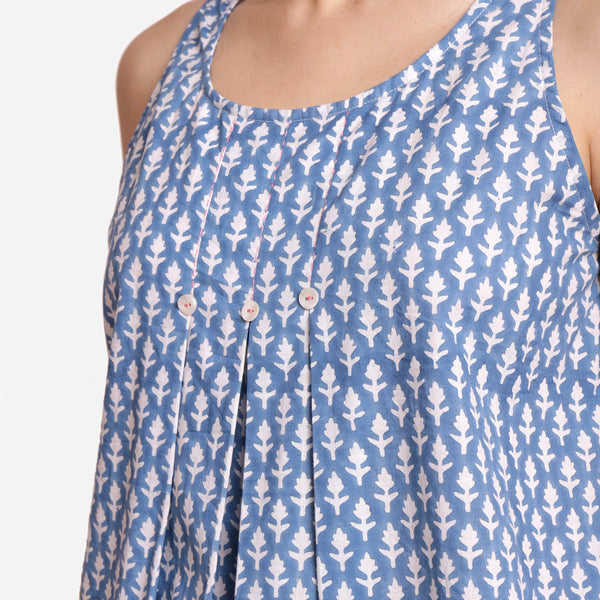 Front Detail of a Model wearing Block Printed A-Line Cotton Tank Top