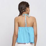 Back View of a Model wearing Blue Tie Dye Strappy Camisole Top