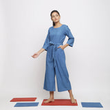 Front View of a Model wearing Blue Vegetable Dyed Straight Jumpsuit