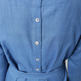 Front Detail of a Model wearing Blue Vegetable Dyed Straight Jumpsuit
