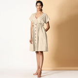Front View of a Model wearing Bohemian Cotton Beige Frilled Dress