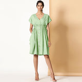 Front View of a Model wearing Bohemian Cotton Light Green Frilled Dress